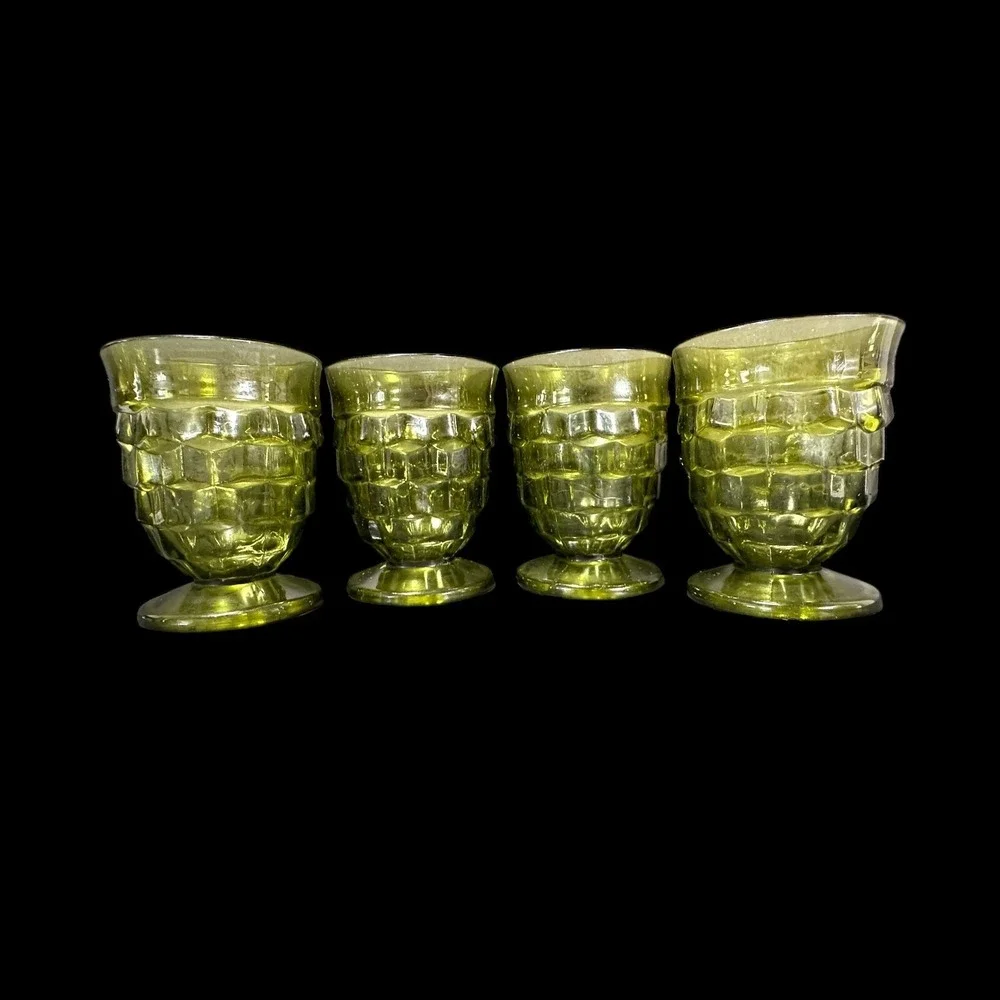 Indiana Whitehall Green Tumbler Cubist Juice Glasses 4 inches, 4 ounces Set Of 4